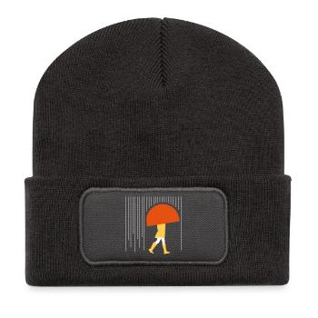 Mensch im Regen - Minimal - Recycelte Patch Beanie - Dunkelgrau - Vorne