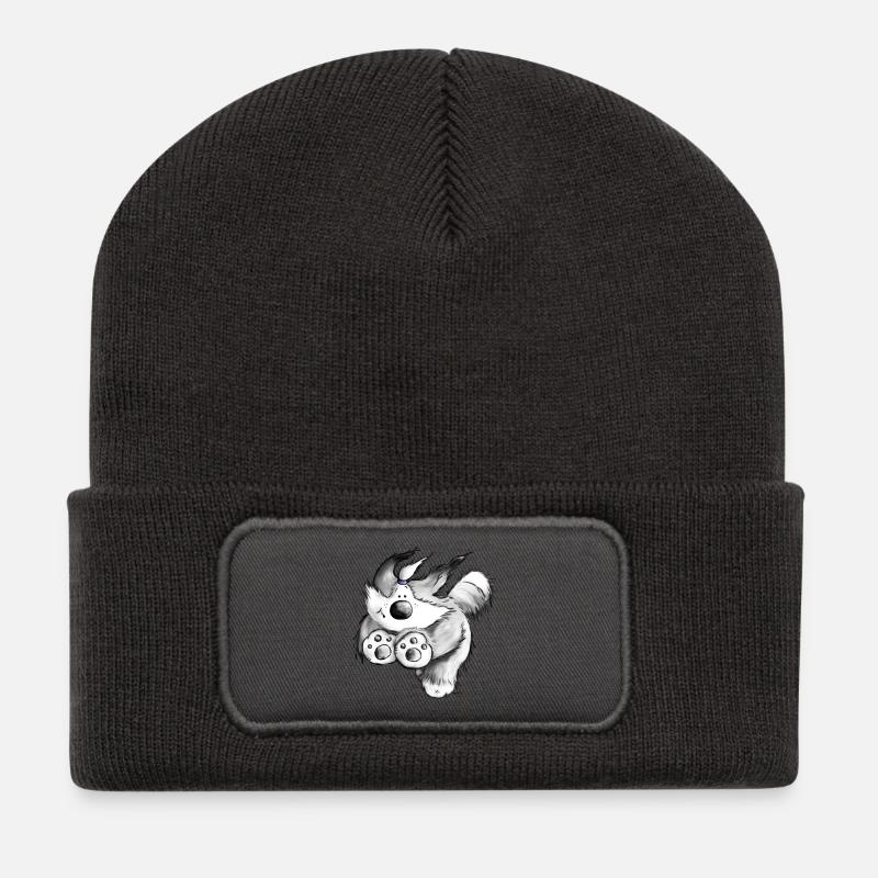 Flying Bearded Collie - Hund - Recycelte Patch Beanie - Dunkelgrau