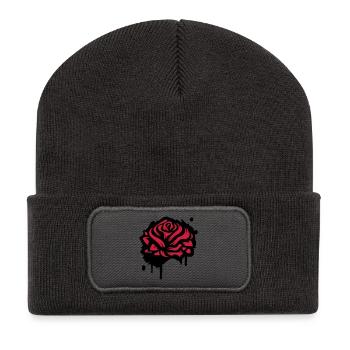 Abstrakte Rote Rose Minimalistische Floral Grafik - Recycelte Patch Beanie - Dunkelgrau - Vorne