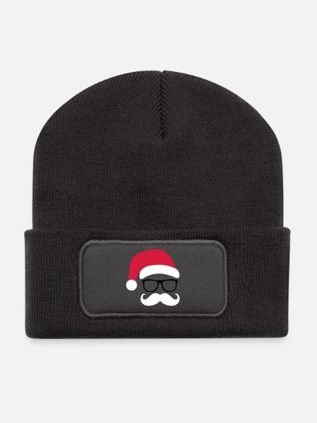 Funny Santa Claus with nerd glasses and mustache - Recycled Patch Beanie - dark grey