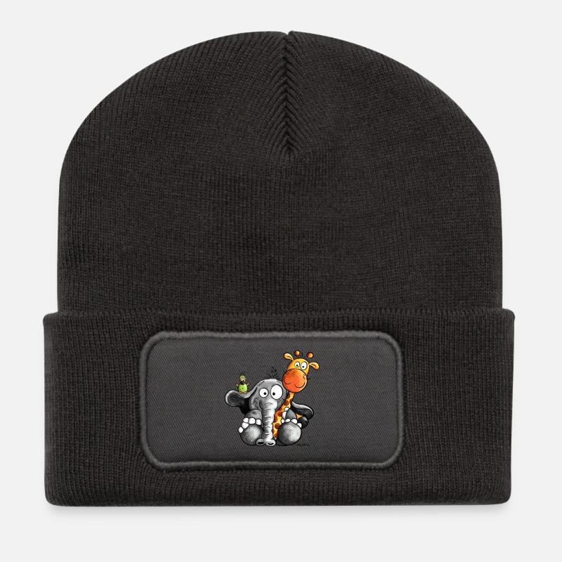 Elephant and friends - Recycled Patch Beanie - dark grey