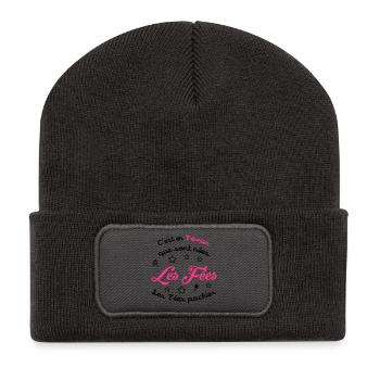 fille / fée / princesse / bébé - Beanie recyclé à patch - charbon - Devant
