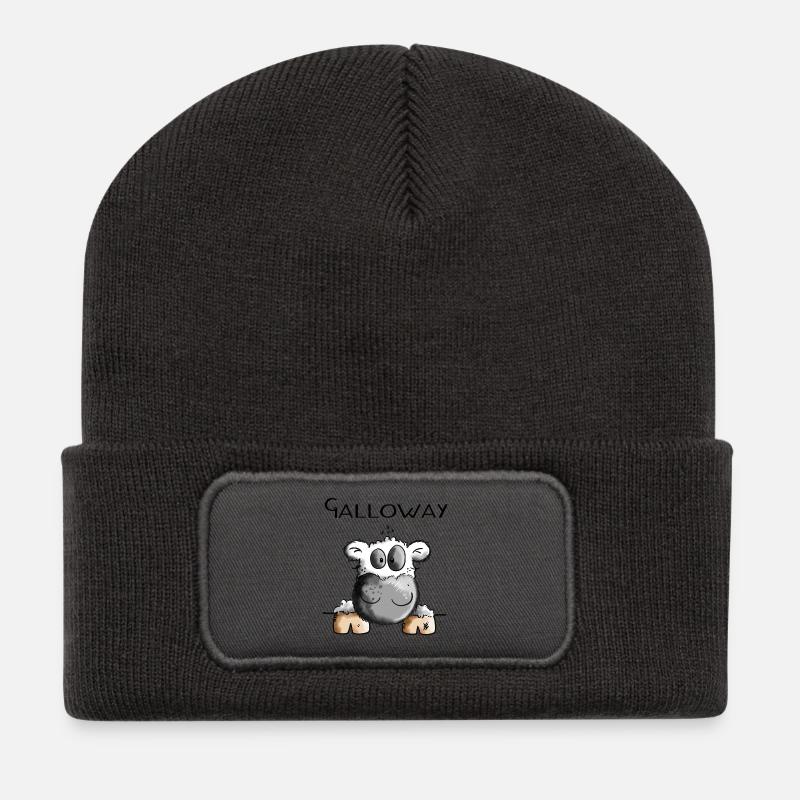 Galloway Rind - Kuh - Rinder - Kühe - Comic - Recycelte Patch Beanie - Dunkelgrau