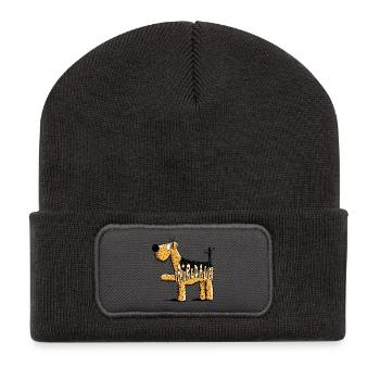 Kleiner Airedale Terrier - Hund - Hunde - Recycelte Patch Beanie - Dunkelgrau - Vorne