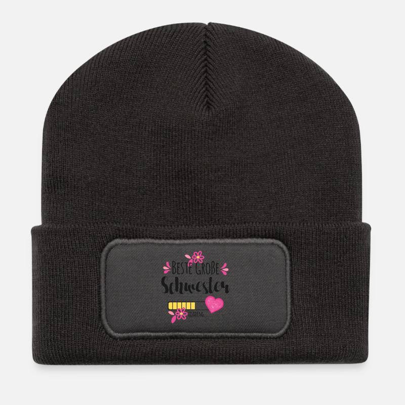 Beste Große Schwester Loading - Recycelte Patch Beanie - Dunkelgrau