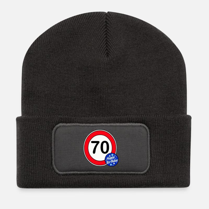 70e anniversaire , 70 , Joyeux anniversaire (25) - Beanie recyclé à patch - charbon
