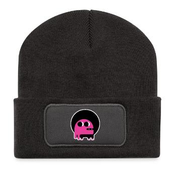 Niedliches pinkes Afro-Monster | Retro Funky Creature - Recycelte Patch Beanie - Dunkelgrau - Vorne