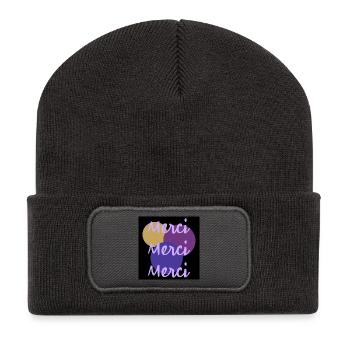 MERCI. THANKS. THANK YOU. ANNIVERSAIRE. NAISSANCE. - Beanie recyclé à patch - charbon - Devant