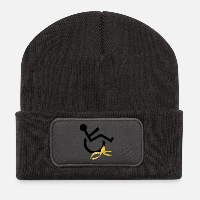 Rollstuhlfahrer rutscht auf Bananenhumor aus * - Recycelte Patch Beanie - Dunkelgrau