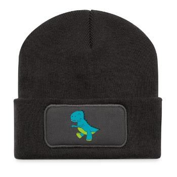 dino blau - Recycelte Patch Beanie - Dunkelgrau - Vorne