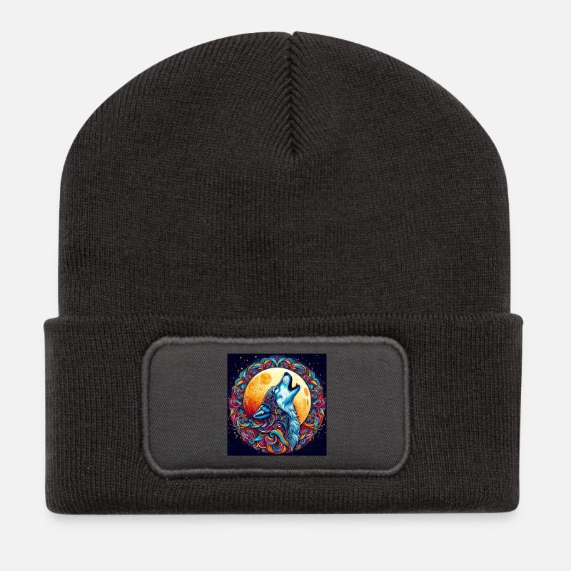 Wolf heult den Mond an - Recycelte Patch Beanie - Dunkelgrau