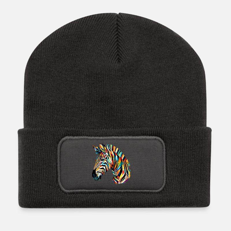 Zebra - Recycelte Patch Beanie - Dunkelgrau