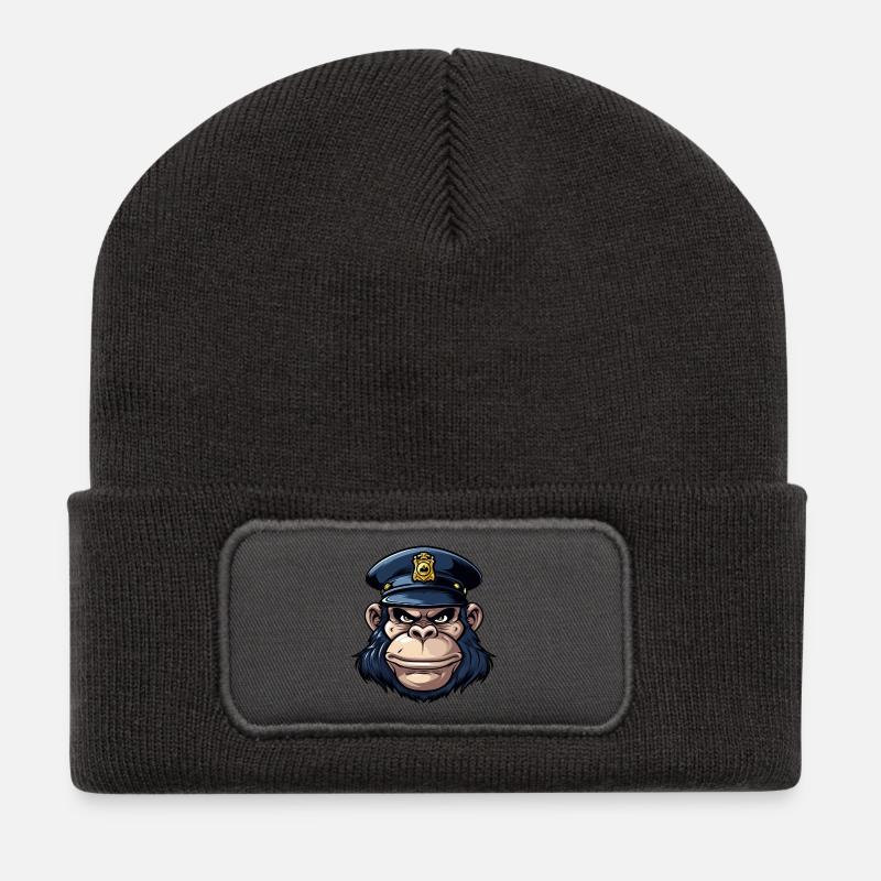 Affen Polizist - Recycelte Patch Beanie - Dunkelgrau