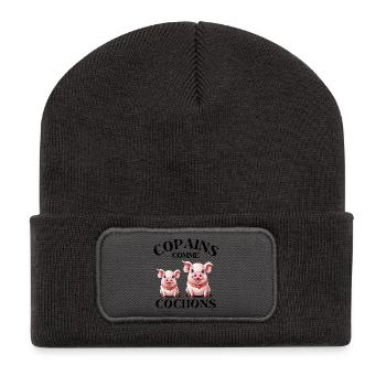 cochon, copains comme cochons, amitié - Beanie recyclé à patch - charbon - Devant