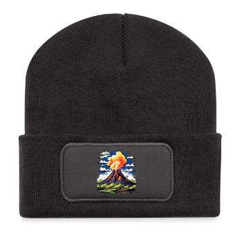 active volcano with ash cloud and lava flows - Recycled Patch Beanie - dark grey - Front