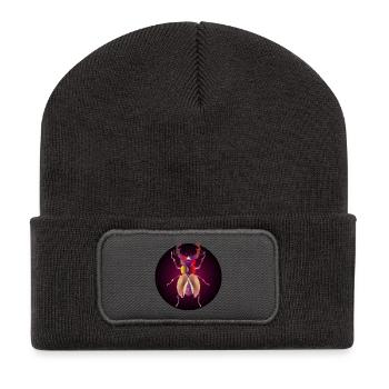 leuchtender Hirschkäfer in rötlichen Farben - Recycelte Patch Beanie - Dunkelgrau - Vorne
