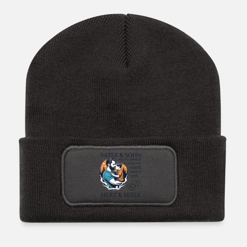 Vater und Sohn - Recycelte Patch Beanie - Dunkelgrau