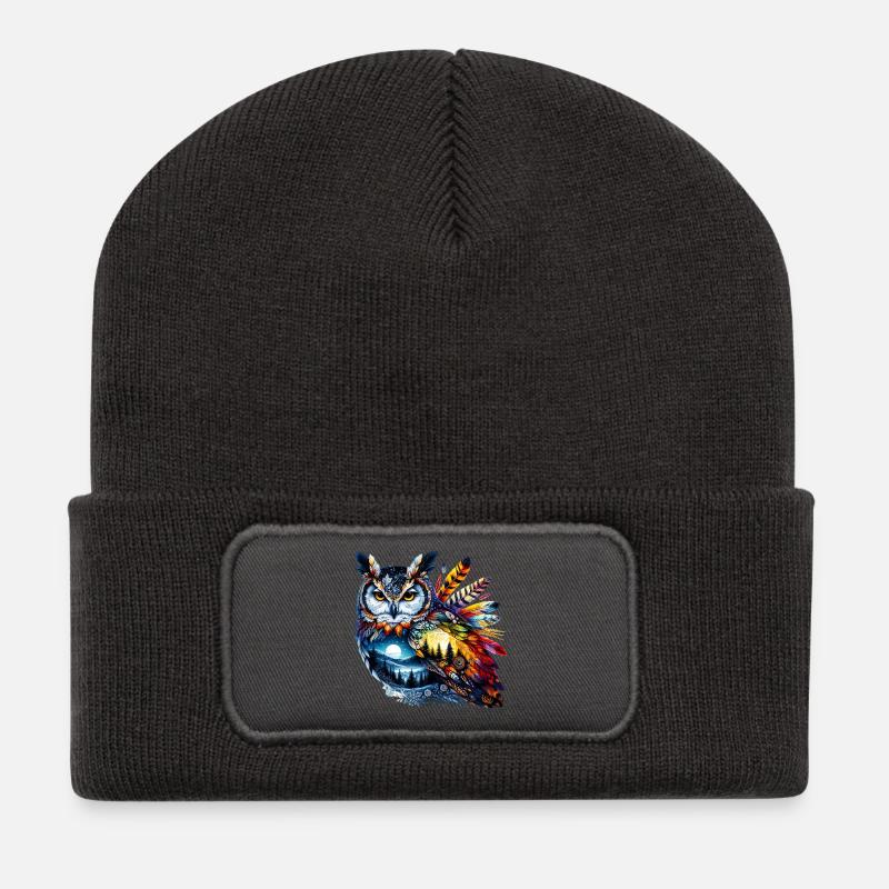Eule - Recycelte Patch Beanie - Dunkelgrau