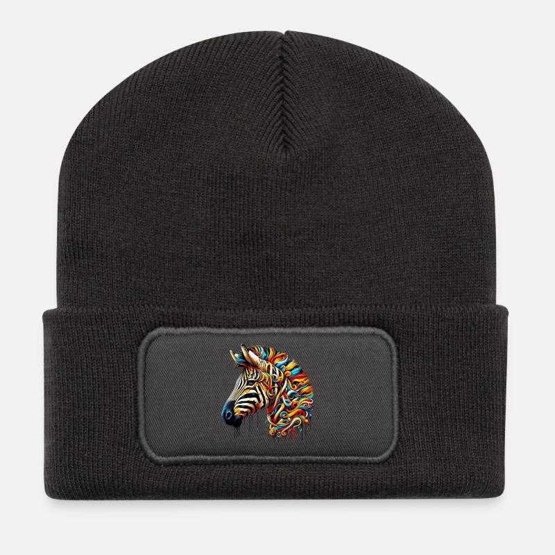 Zebra - Recycelte Patch Beanie - Dunkelgrau