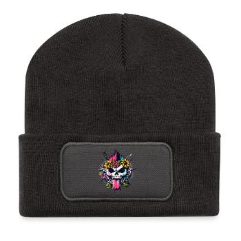Punk Rock Skull with Guitars & Flowers - Recycled Patch Beanie - dark grey - Front