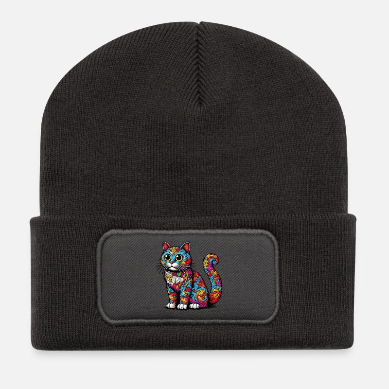 Katze - Recycelte Patch Beanie - Dunkelgrau