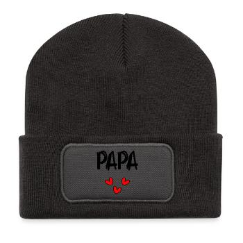 DAD. FATHER'S DAY. HAPPY FATHER'S DAY. HAPPY BIRTHDAY. - Recycled Patch Beanie - dark grey - Front
