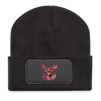 Hirsch mit Blumen - Recycelte Patch Beanie - Dunkelgrau - Vorne