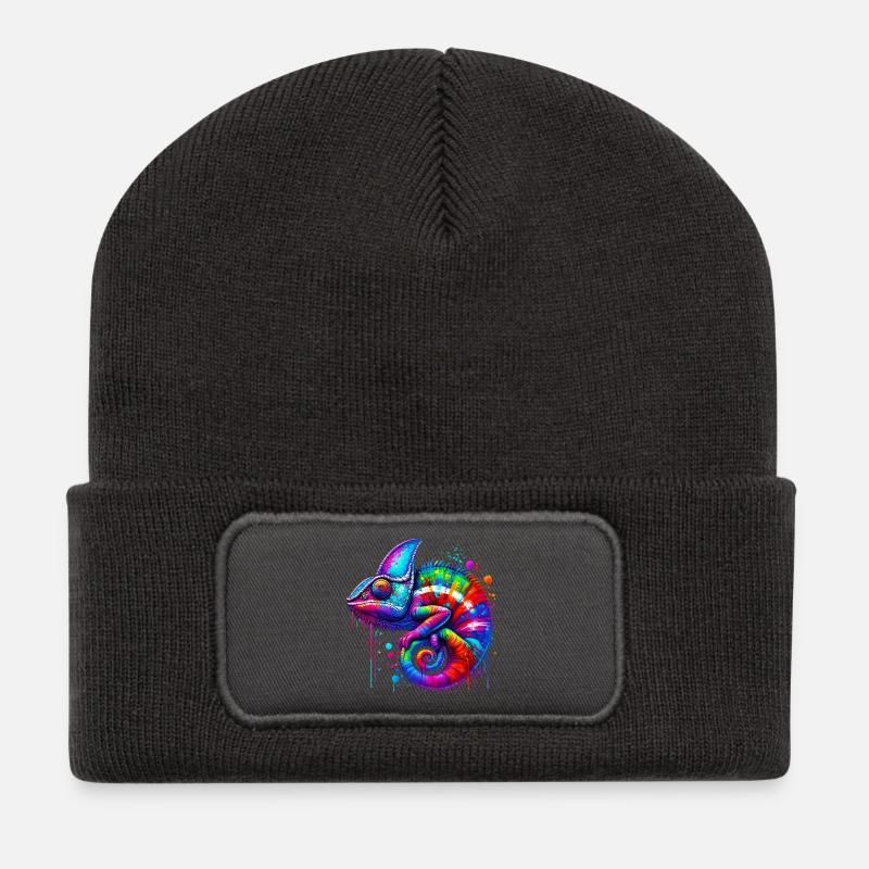Chamäleon - Recycelte Patch Beanie - Dunkelgrau