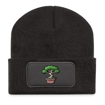 Comic Bonsai Baum - Recycelte Patch Beanie - Dunkelgrau - Vorne