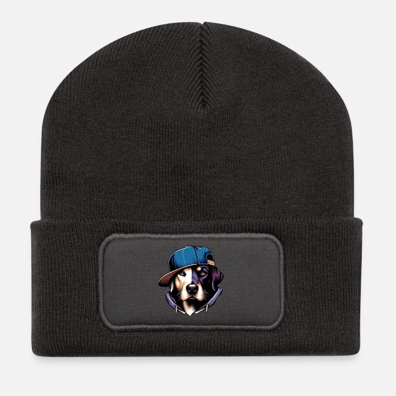 Hund - Recycelte Patch Beanie - Dunkelgrau