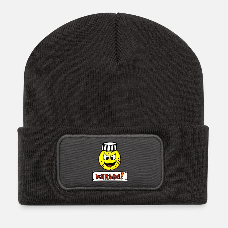 Wanted - Lustiges Emoticon Häftling  - Recycelte Patch Beanie - Dunkelgrau