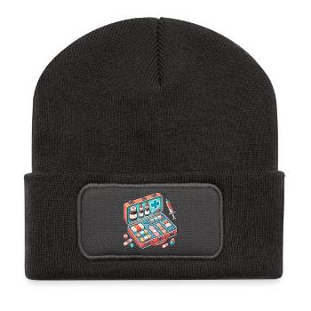 detailreicher Apothekenkoffe,Symbol für Sicherheit - Recycelte Patch Beanie - Dunkelgrau - Vorne
