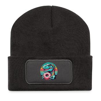 Motif de beignet Dino : une aventure pour les gourmands - Beanie recyclé à patch - charbon - Devant