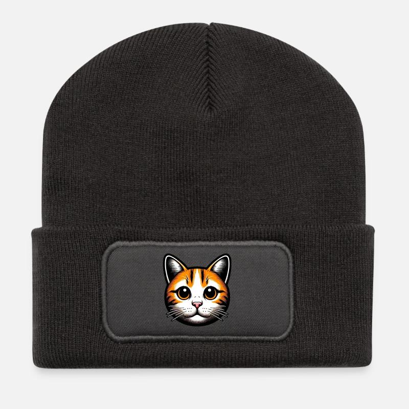 Katze - Recycelte Patch Beanie - Dunkelgrau