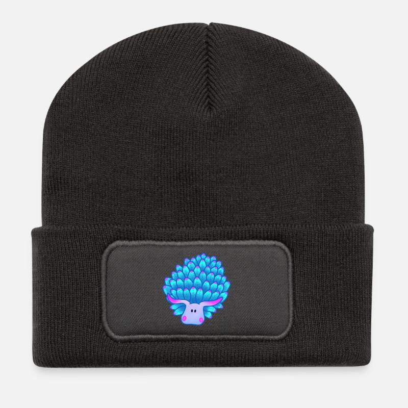 Blattschnecke, Blaue Meeresschnecke - Recycelte Patch Beanie - Dunkelgrau