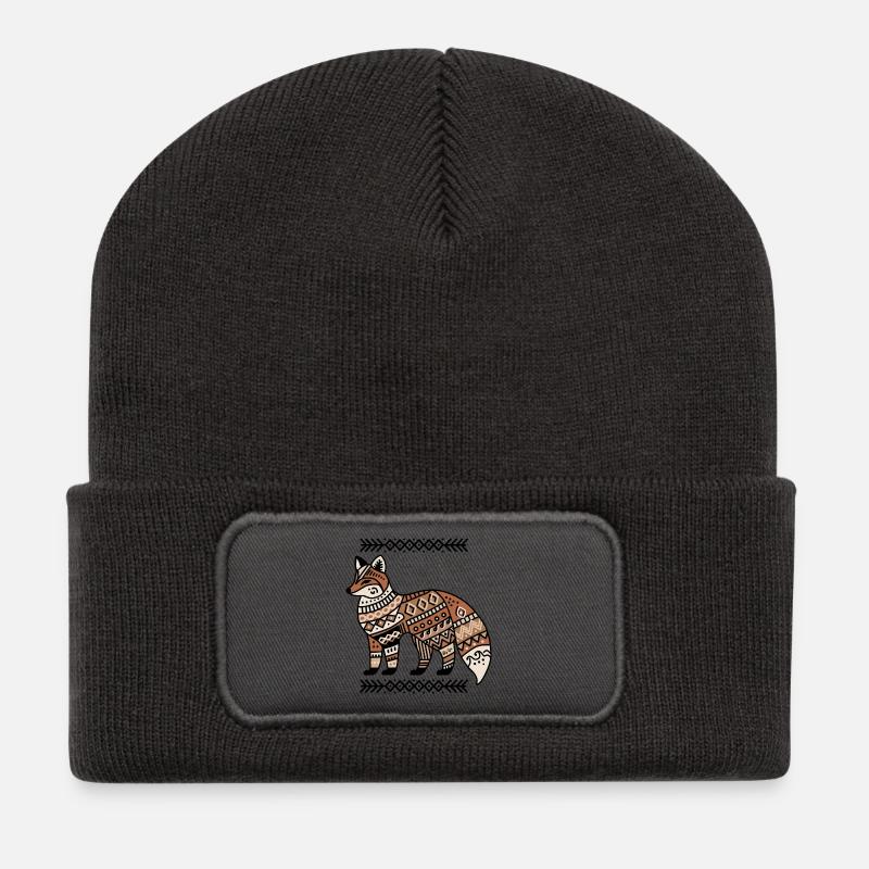 Boho fox : un design élégant pour les amoureux de la nature - Beanie recyclé à patch - charbon