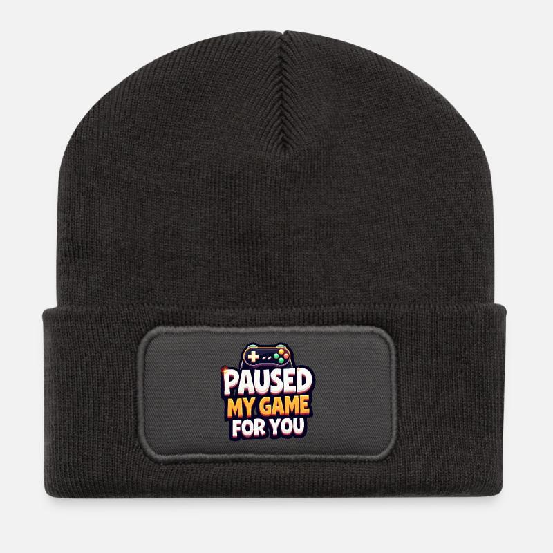 Paused My Game For You - Gaming - Recycelte Patch Beanie - Dunkelgrau