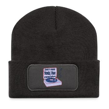 Turntables instead of friends – music is enough - Recycled Patch Beanie - dark grey - Front