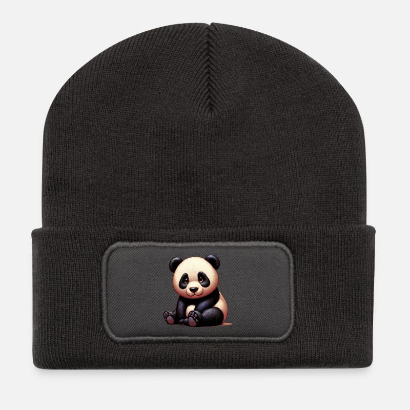 Panda - Recycelte Patch Beanie - Dunkelgrau
