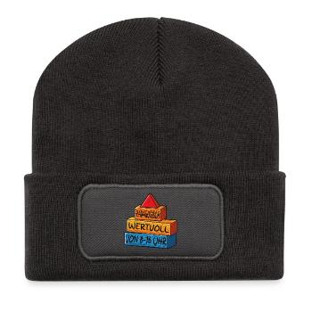 Pädagogisch wertvoll von 8 - 16uhr - Recycelte Patch Beanie - Dunkelgrau - Vorne