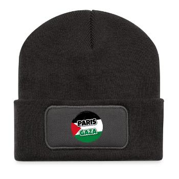 Drapeau de la Palestine rond avec texte PARIS GAZA - Beanie recyclé à patch - charbon - Devant