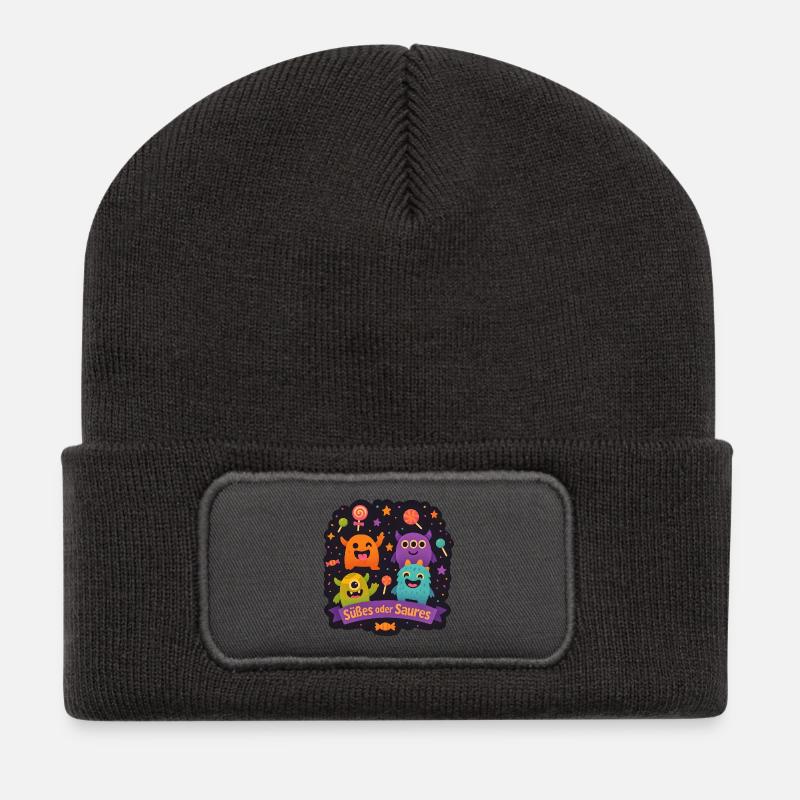 Süßes oder Saures - Monsterparty - Recycelte Patch Beanie - Dunkelgrau