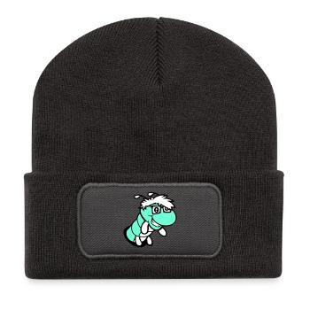 Nerd Raupe guckt Loch Geek Wurm Hornbrille schlau - Recycelte Patch Beanie - Dunkelgrau - Vorne