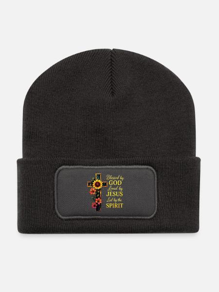 Geliebt von Jesus Christliches Kreuz - Recycelte Patch Beanie - Dunkelgrau