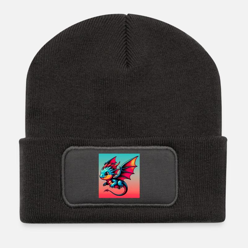 Drache - Recycelte Patch Beanie - Dunkelgrau