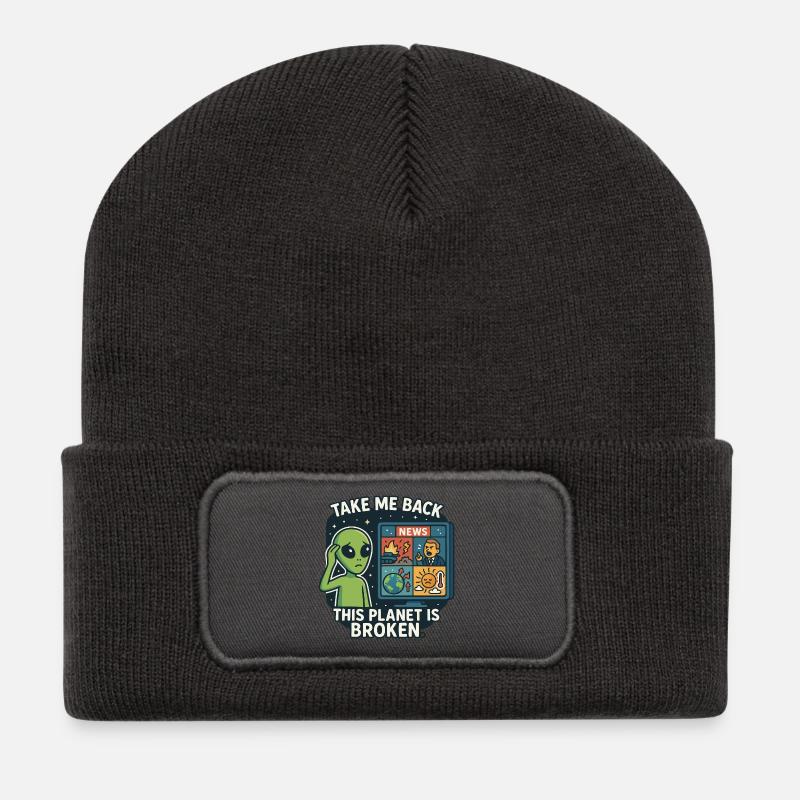 Humorous alien with environmental criticism - Recycled Patch Beanie - dark grey