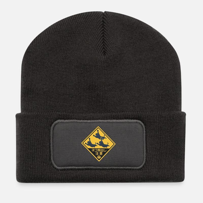 Humorvolle fliegende Katze Verkleidung - Recycelte Patch Beanie - Dunkelgrau