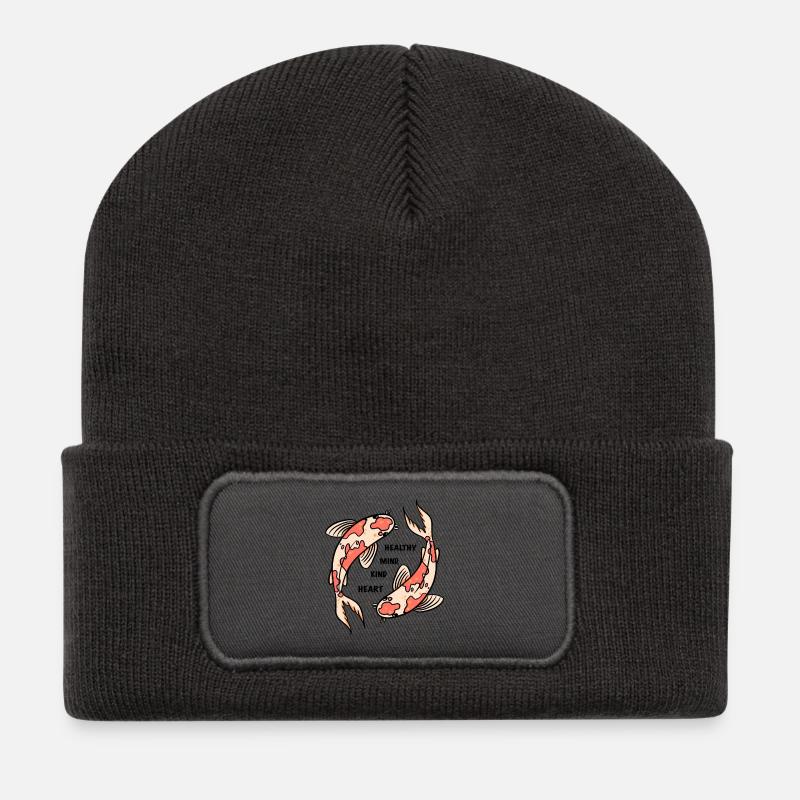 Koi Fish Circle with Positive Quote - Recycled Patch Beanie - dark grey