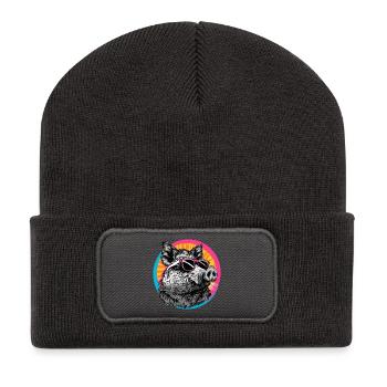 Sanglier cool avec lunettes de soleil - Beanie recyclé à patch - charbon - Devant