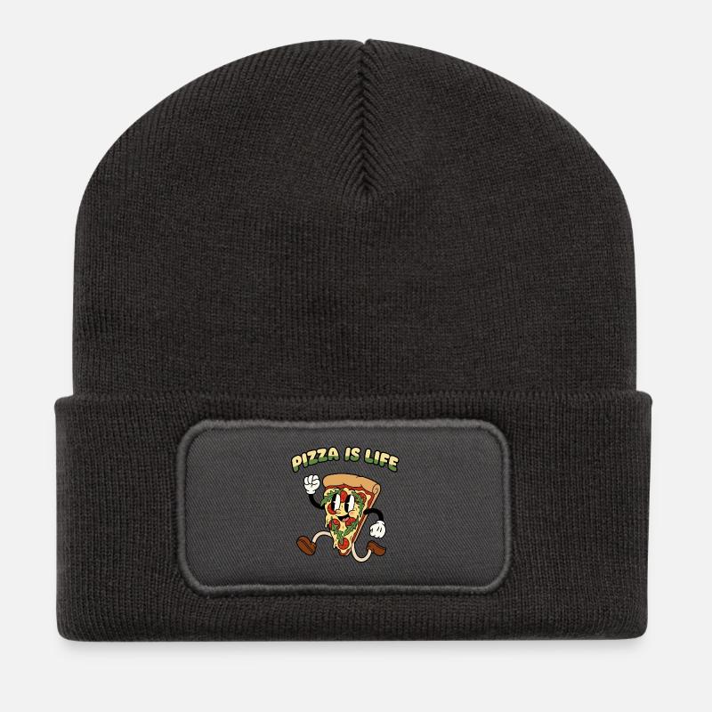 Pizza Is Life - Recycelte Patch Beanie - Dunkelgrau